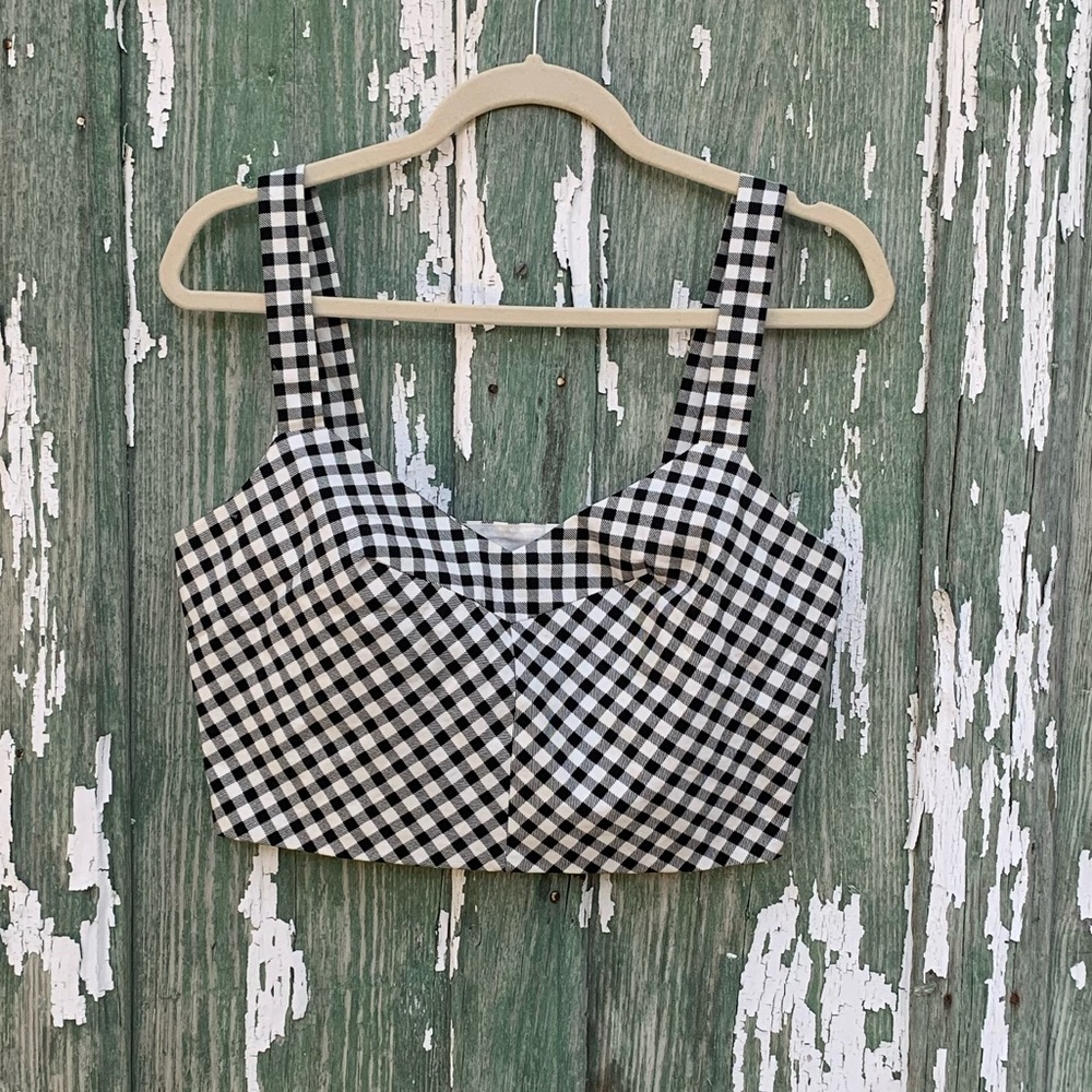 Lucy Paris black white gingham top size medium